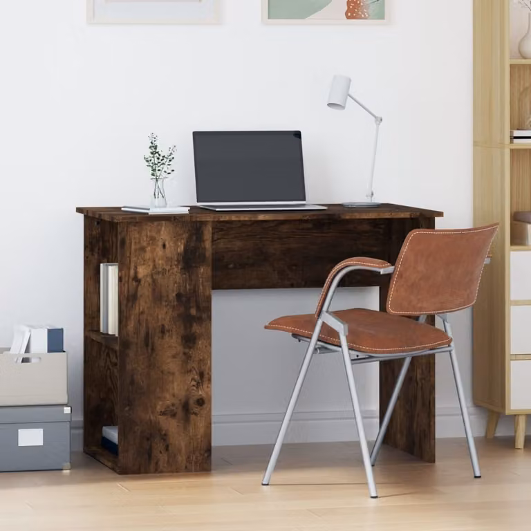 The Living Store Scrivania in rovere fumé 100x55x75 cm Materiale in legno