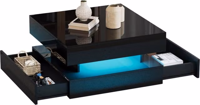 Tavolino Alzabile REDOM Nero Lucido con Meccanismo di Sollevamento L 65 x P 65 x H 38,5 cm – 1
