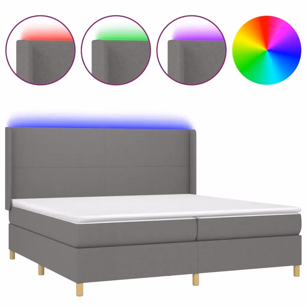 Letto Ibrido con Materasso a Molle Insacchettate e LED vidaXL, Grigio Scuro, L/P: 200 x 200 cm – 2
