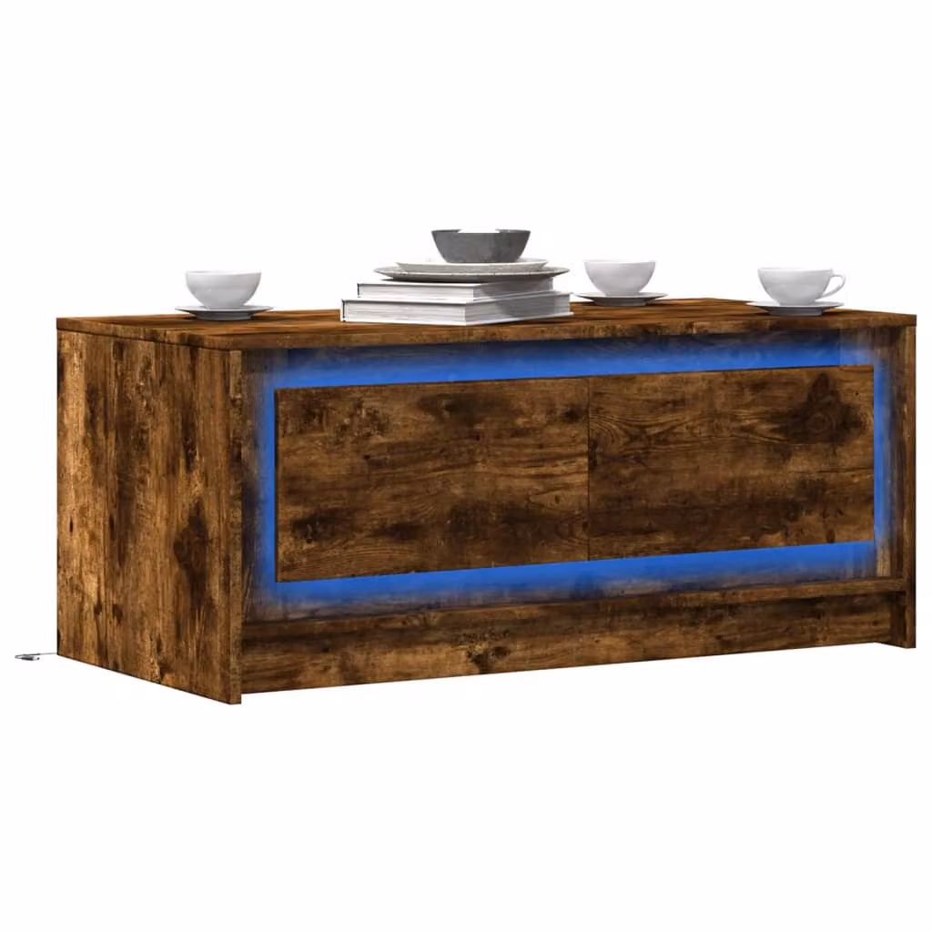 vidaXL Tavolino da Salotto Moderno in Rovere Fumo con Luci LED, L/P/H: 100 x 50 x 43,5 cm