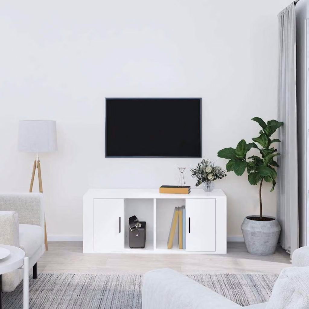 Mobile Porta TV vidaXL Bianco Lucido in Legno Multistrato e MDF L 100 cm x P 35 cm x H 40 cm