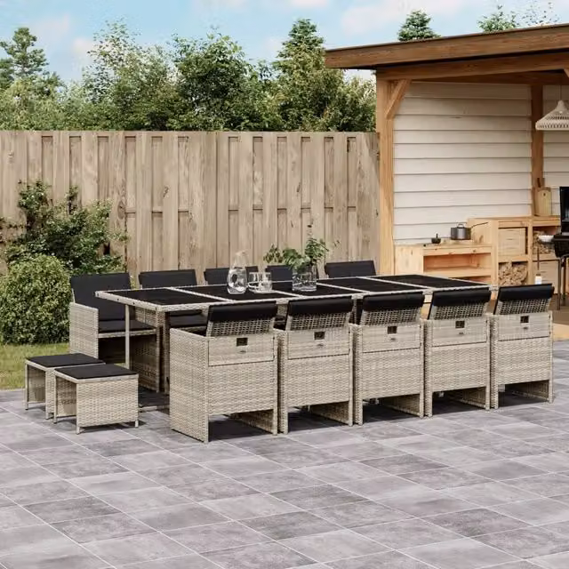 Set da pranzo da giardino moderno vidaXL in polyrattan con cuscini, 15 pezzi, grigio antracite