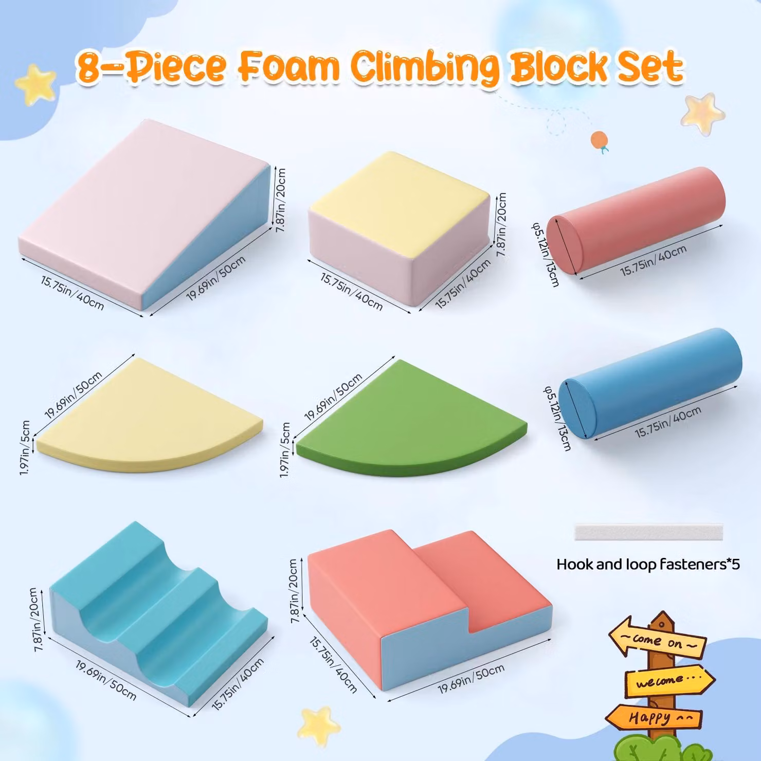 Blocchi di schiuma per bambini piccoli - Set per area giochi indoor - Set morbido da 8 pezzi per arrampicata e scivolo - Giocattolo per impilare - Adatto a bambini sotto i 3 anni