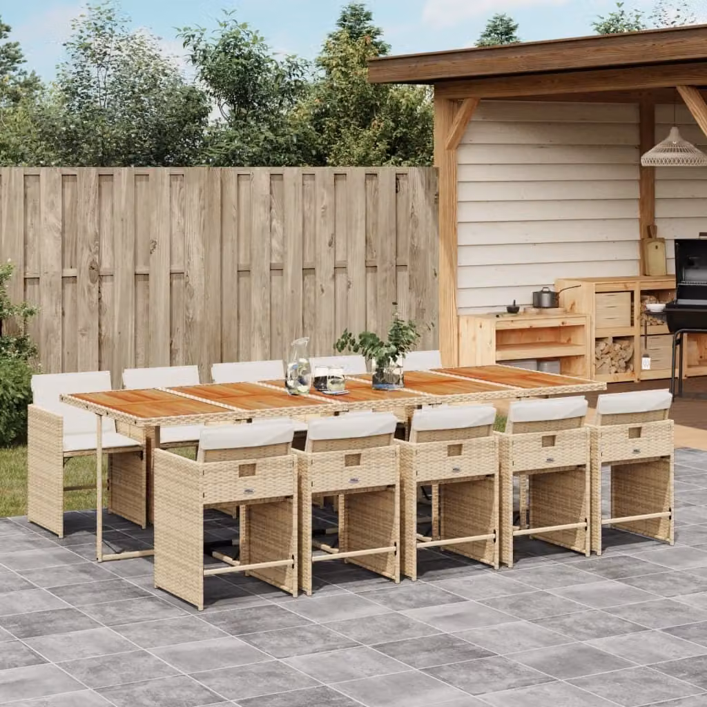 Maison Exclusive - Set da Pranzo da Giardino 11 pz con Cuscini Beige in Polyrattan
