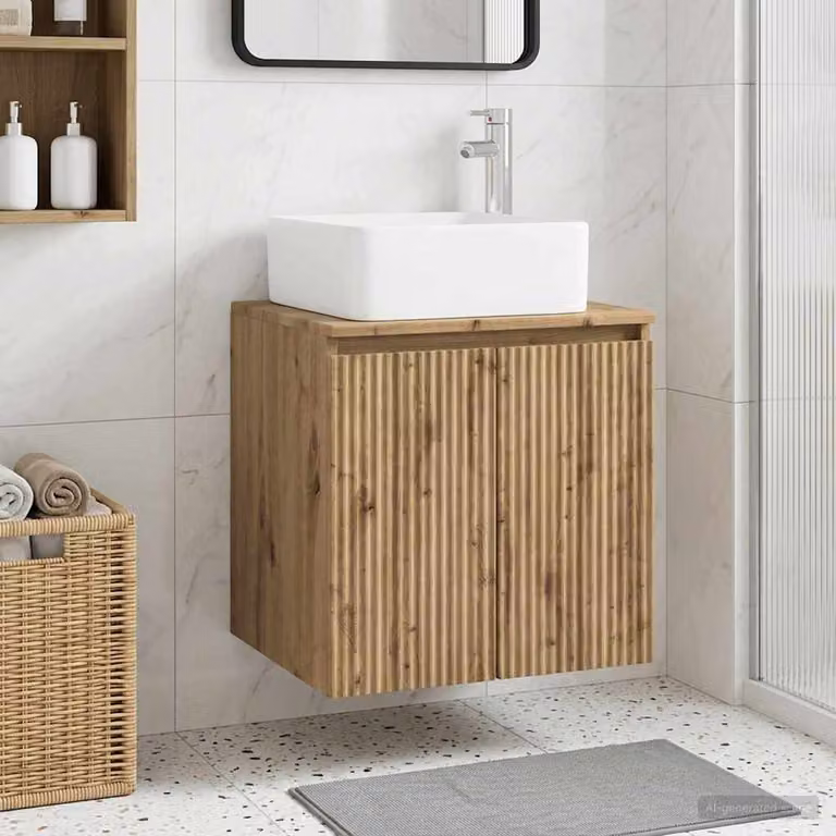 Mobile Lavabo da Parete vidaXL in Rovere con Ante a Battente, L 53 cm x P 35 cm x H 63 cm