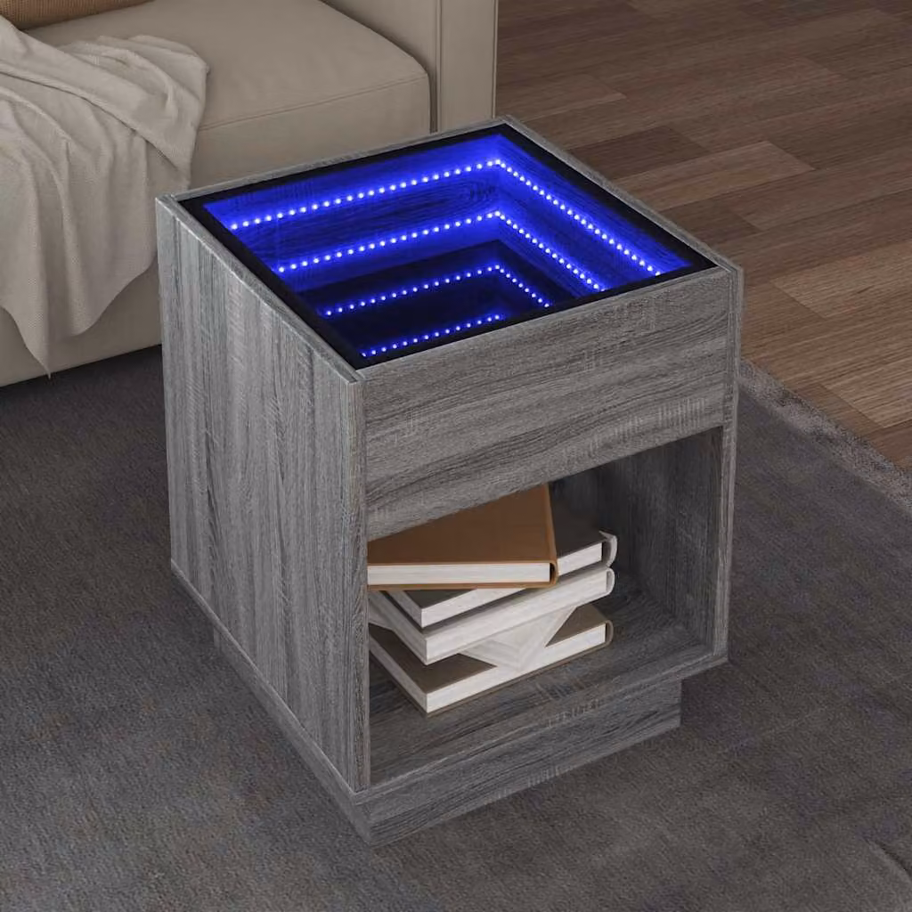 vidaXL Tavolino da Salotto Moderno con LED Infinity Grigio Sonoma L/P/H: 40 x 40 x 50 cm