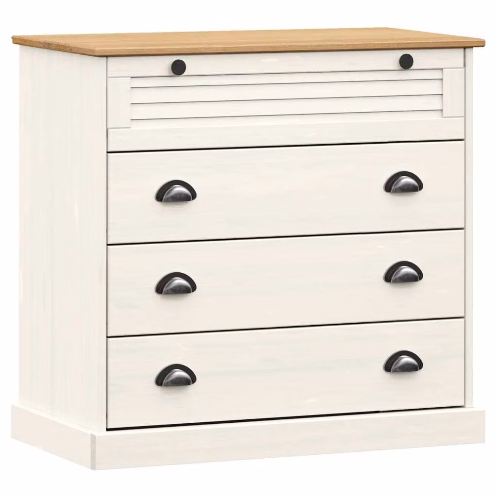 Cassettiera VIGO Bianca 80x40x76 cm in Legno Massello di Pino