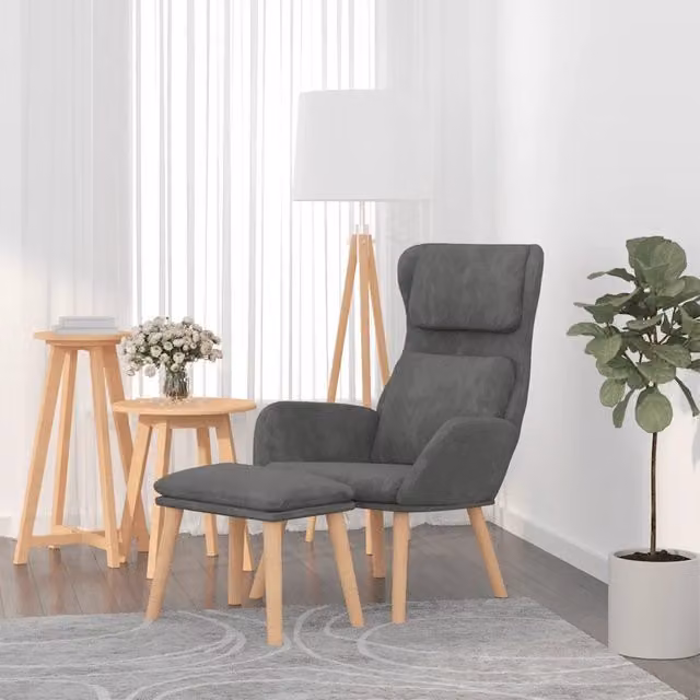 Poltrona Relax con Poggiapiedi vidaXL in Velluto Grigio con Imbottitura in Schiuma e Struttura Rinforzata – 1