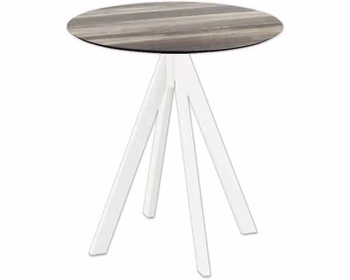 Infinity - Tavolo da terrazzo, struttura bianca + piano in HPL effetto legno tropicale Ø70 cm, 1 pezzo