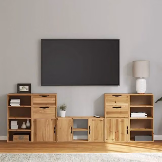 Mobile TV 5 pz con Contenitore ODDA in Legno Massello di Pino 3365368