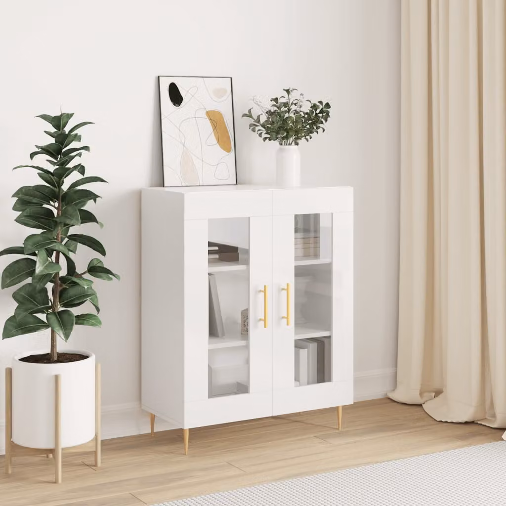 Credenza vidaXL in legno multistrato bianco lucido L: 69,5 cm, P: 34 cm, H: 90 cm
