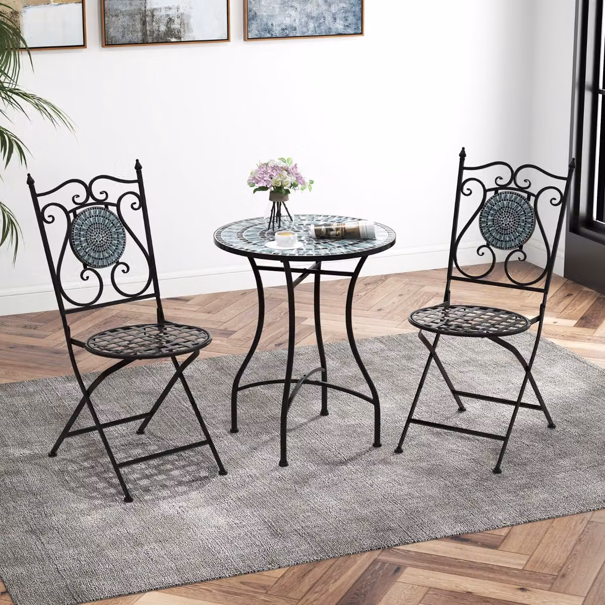Tavolo da bistrot Costway con motivo a mosaico mediterraneo multicolore in metallo per esterno e interno L: 72 cm, P: 60 cm