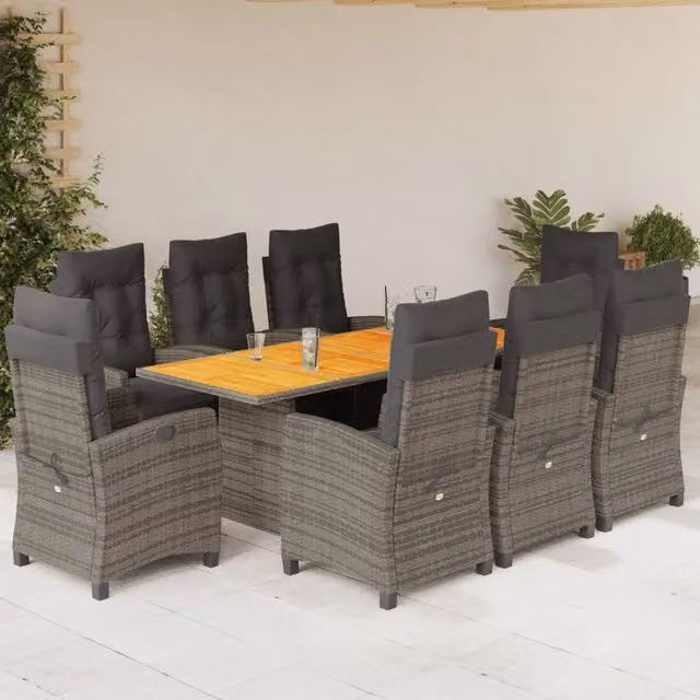 Set da pranzo da giardino vidaXL in polyrattan e legno di acacia grigio, 9 pezzi