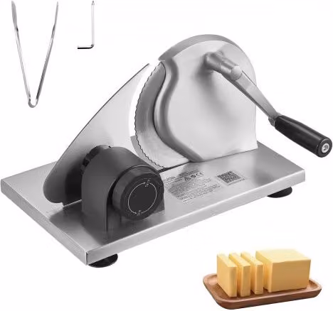 Affettatrice Manuale VEVOR in Acciaio Inossidabile con Spessore Regolabile da 0 a 15 mm e Base Antiscivolo, Colore Argento
