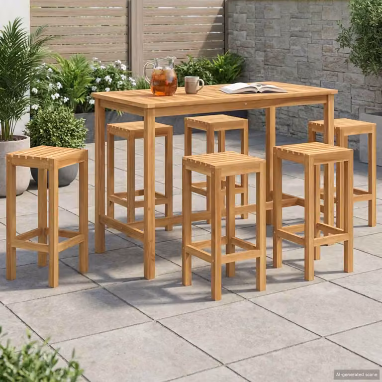 Set Bar da Esterno vidaXL in Legno di Teak Naturale Marrone, 7 Pezzi