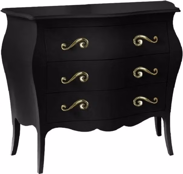 Cassettiera sagomata con 3 cassetti in legno nero opaco e oro Mobili 2G L: 116 cm, P: 42 cm, H: 85 cm