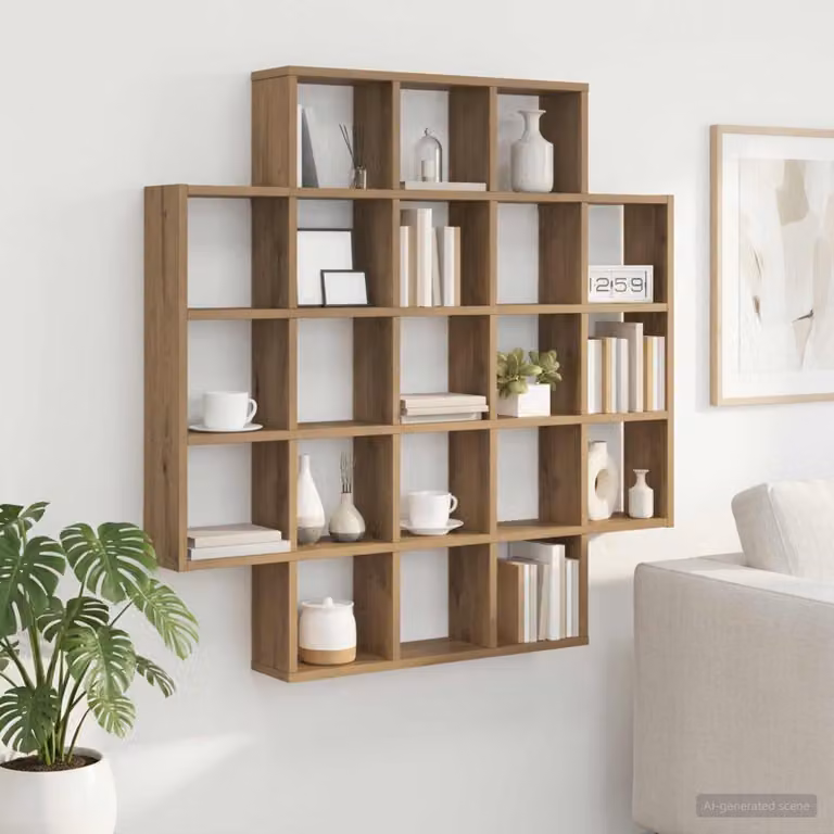 Scaffale da parete vidaXL in legno Rovere, design minimalista, colore marrone, L 100 cm x P 13 cm x H 100 cm