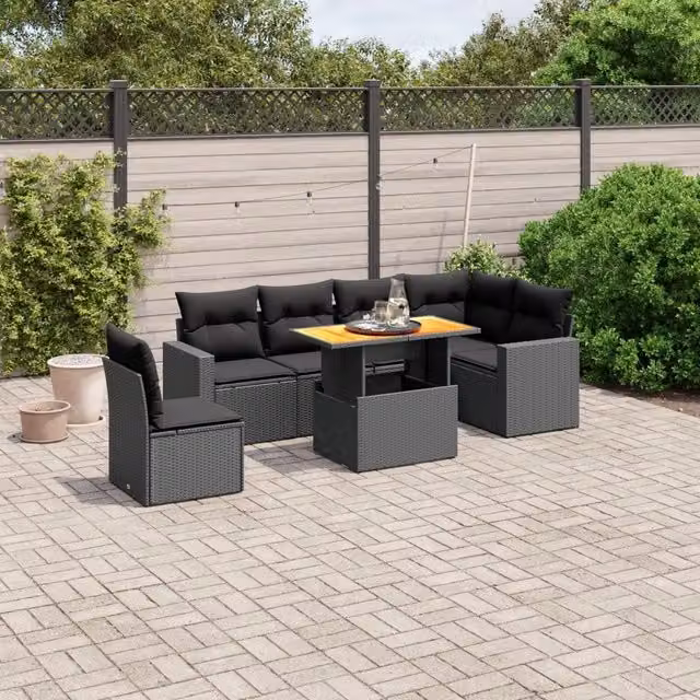 Set Divani da Giardino con Cuscini 7pz Nero Polyrattan 3271335