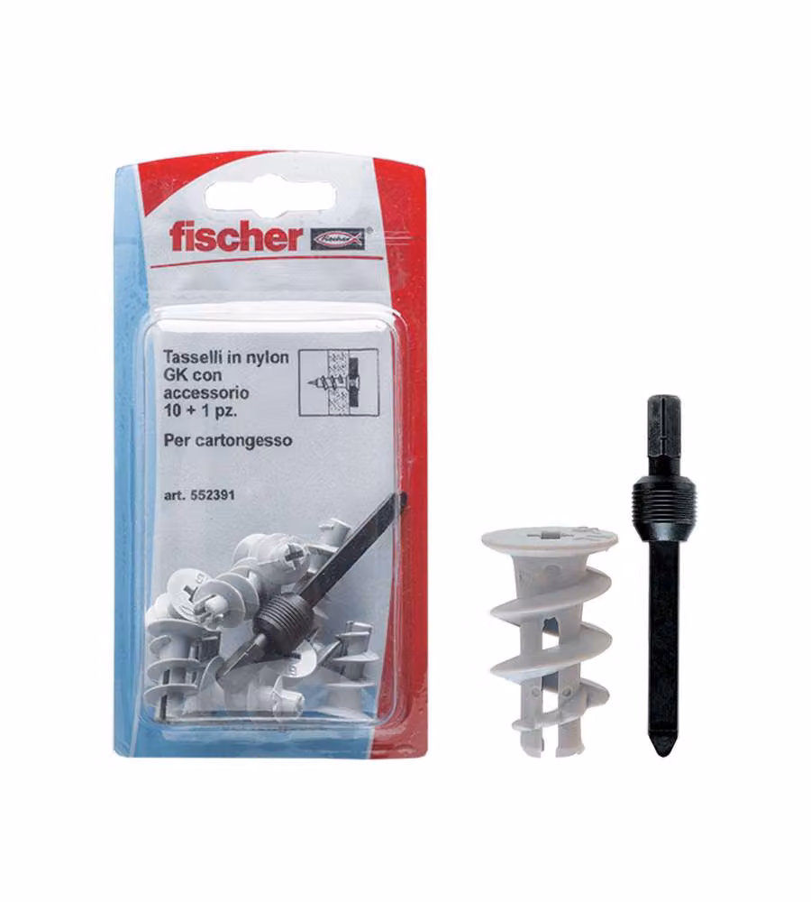Set di 10 tasselli Fischer GK K in nylon bianco per cartongesso da 22 mm – 1