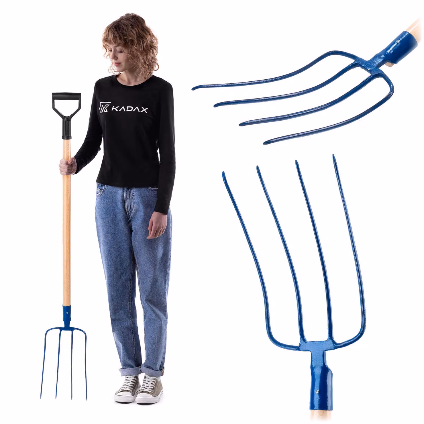 Forca da fieno in acciaio KADAX, forca con manico lungo in legno, forca, forca da giardino, forca da vanga