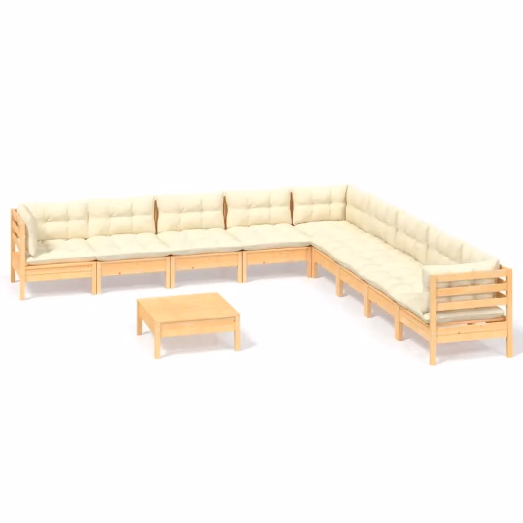 Set di Divani da Giardino a L vidaXL in Legno di Pino Massello con 10 Cuscini Beige – 2