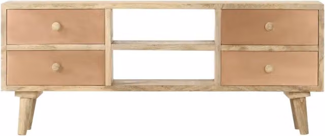 Mobile TV in legno massello di mango e metallo stile rustico, colore marrone, L 110 cm x P 30 cm x H 45 cm