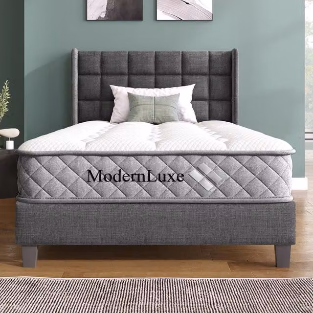 Letto imbottito singolo con materasso ¨C Minimal ¨C Beige tessuto 90x200 cm testiera con funzione di ricarica USB Type-C