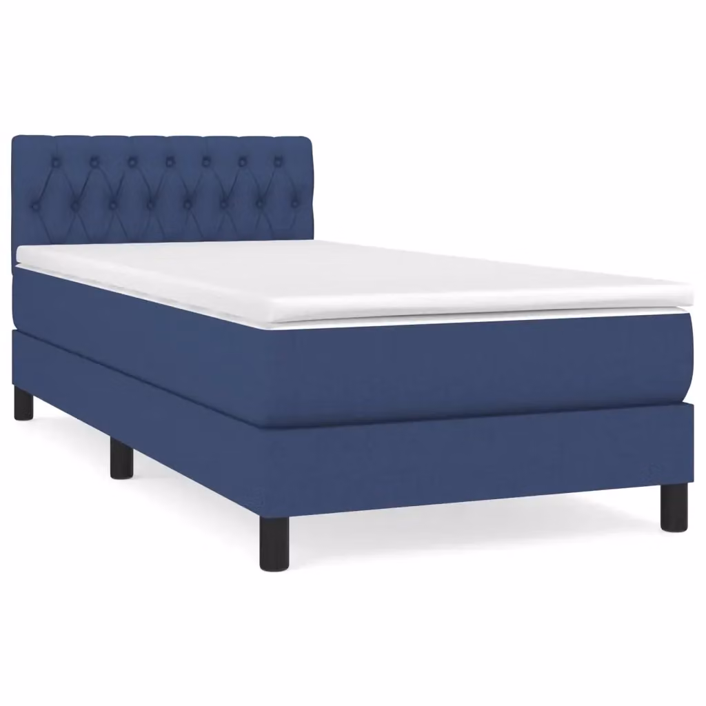 vidaXL Letto Ibrido con Giroletto a Molle e Materasso in Tessuto Blu e Bianco, L/P/H: 203 x 90 x 88 cm – 2