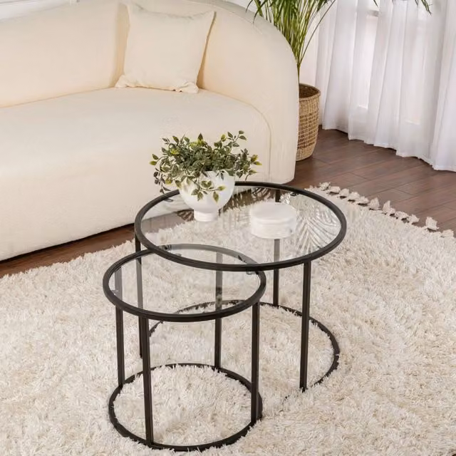 Simaxis Tavolino da Salotto Modulabile Round Nero e Trasparente L/P/H: 60 x 60 x 43 cm – 1
