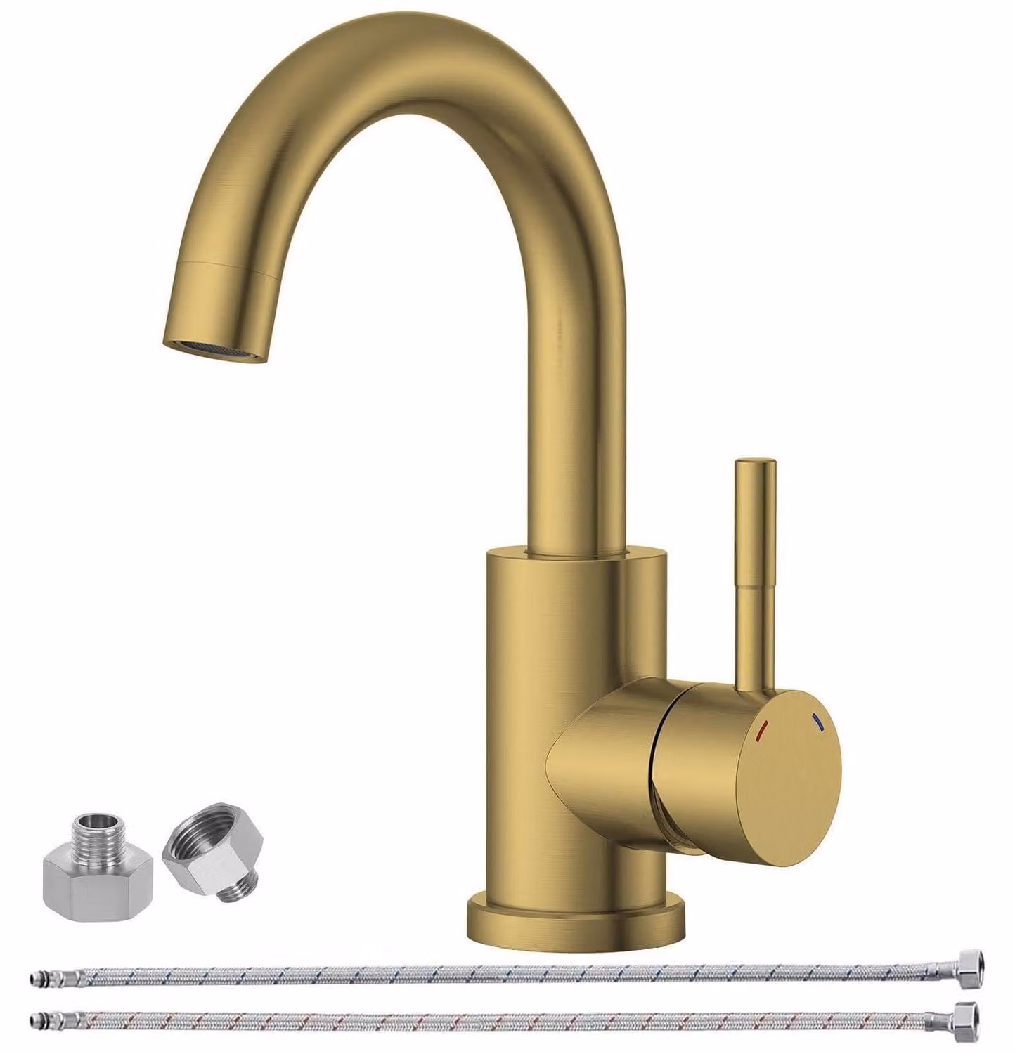 Miscelatore per lavabo, finitura oro spazzolato, rotazione a 360°, acciaio inossidabile