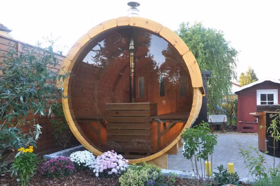 Saunatonne Fasssauna Holzsauna Saunafass Fasshütte Barrelsauna