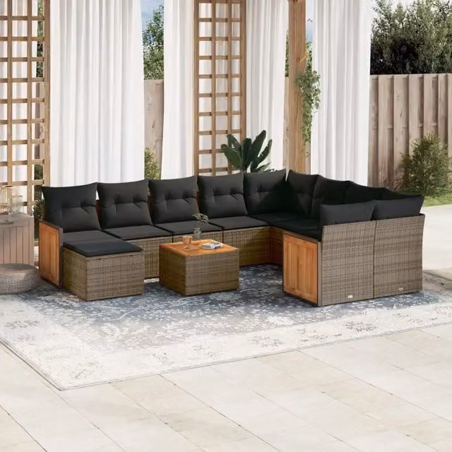Set di Divani da Giardino VIDAXL in Polyrattan Grigio con Cuscini, Design Moderno a L, 11 Pezzi – 1