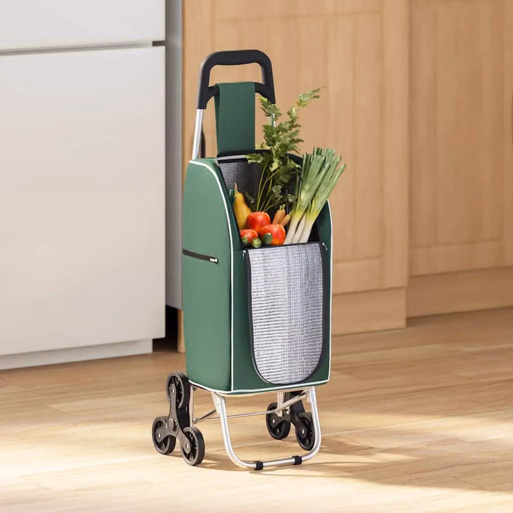 vidaXL Carrello della spesa verde 39,5 x 33 x 93 cm Tessuto Oxford