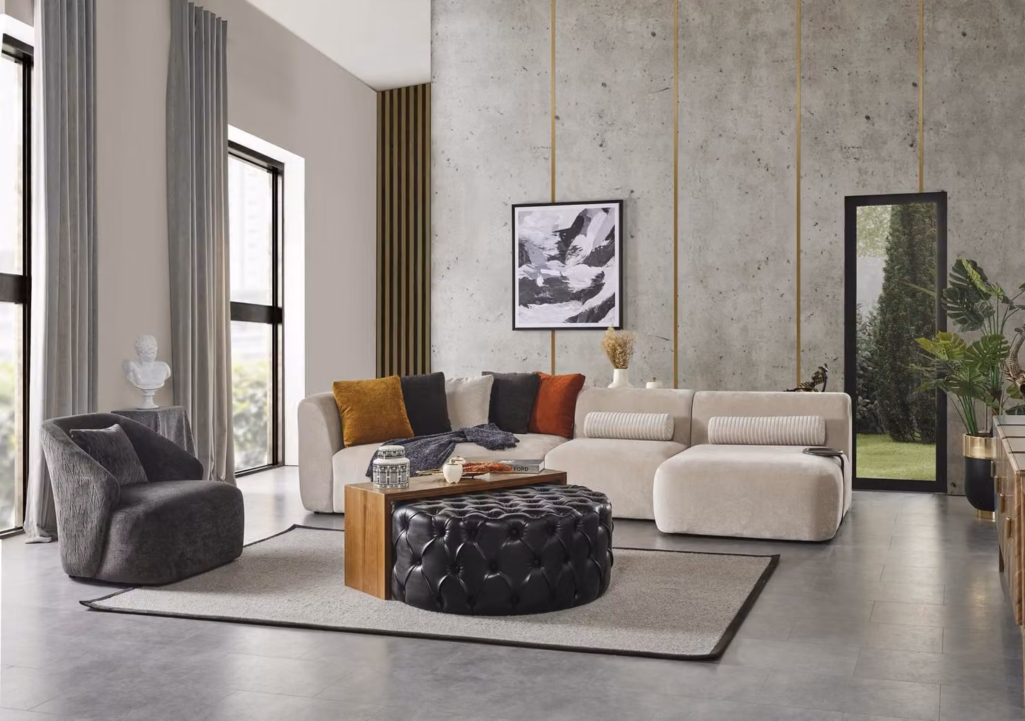 Set Ecksofa L-Form Sitz1 Sofagarnitur Couchtisch Hocker Wohnzimmer