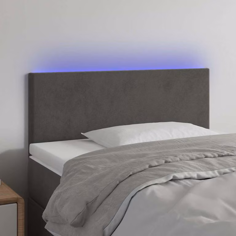 Testiera per letto vidaXL in velluto grigio scuro con illuminazione LED e porta di ricarica USB, L: 90 cm, P: 5 cm, H: 78-88 cm