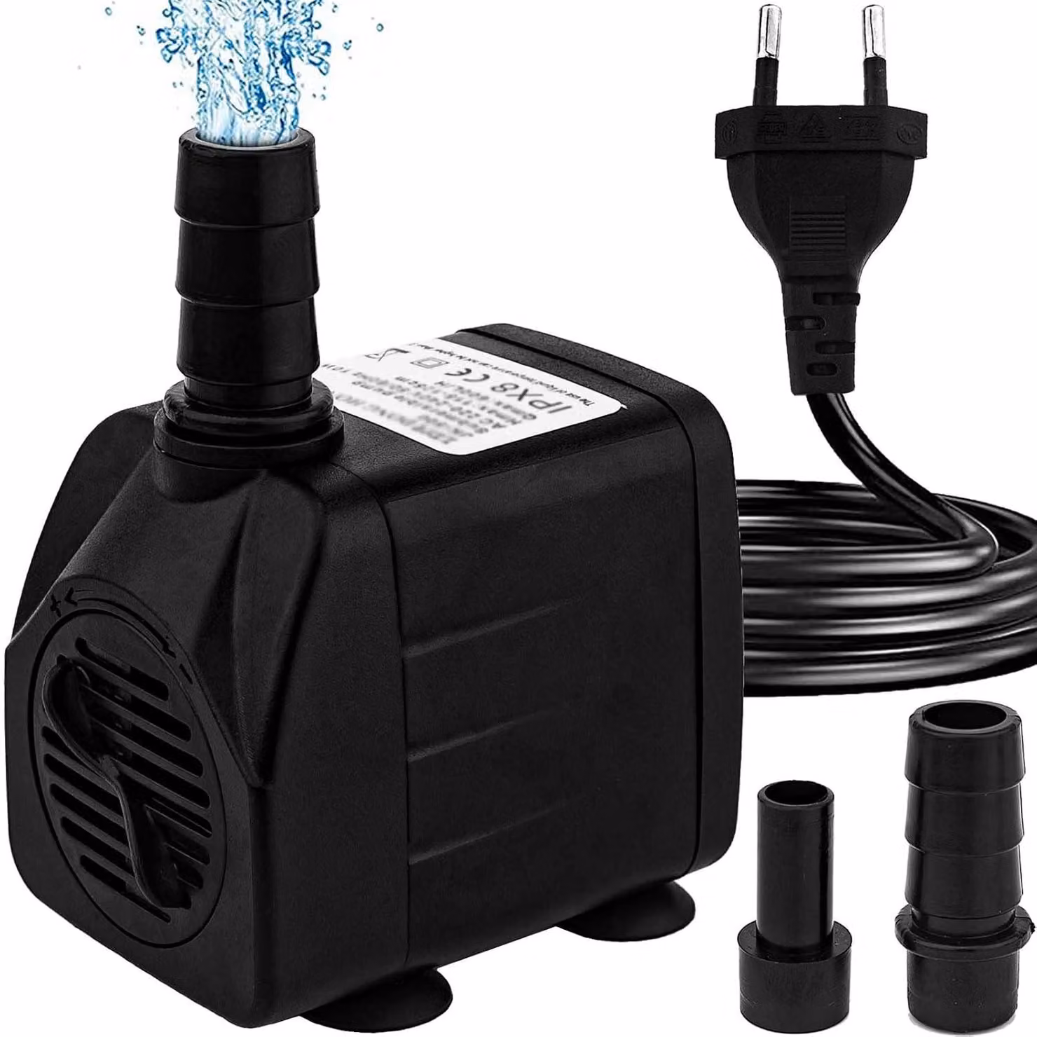 Mini pompa per acqua da 600 litri/ora - 10 W - pompa per acquari e fontane estremamente silenziosa - cavo di alimentazione da 1,5 metri - 2 ugelli