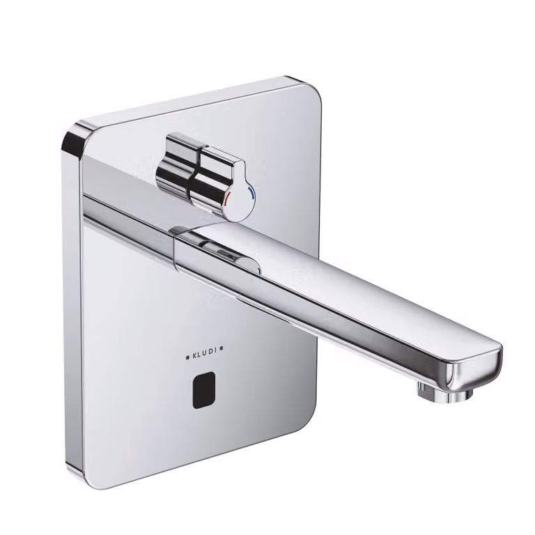 KLUDI ZENTA SL E Robinetterie de lavabo électronique, saillie 190mm, poignée de sélection de la température, alimentation électrique ou par pile, chrome, 3850005, 3850005