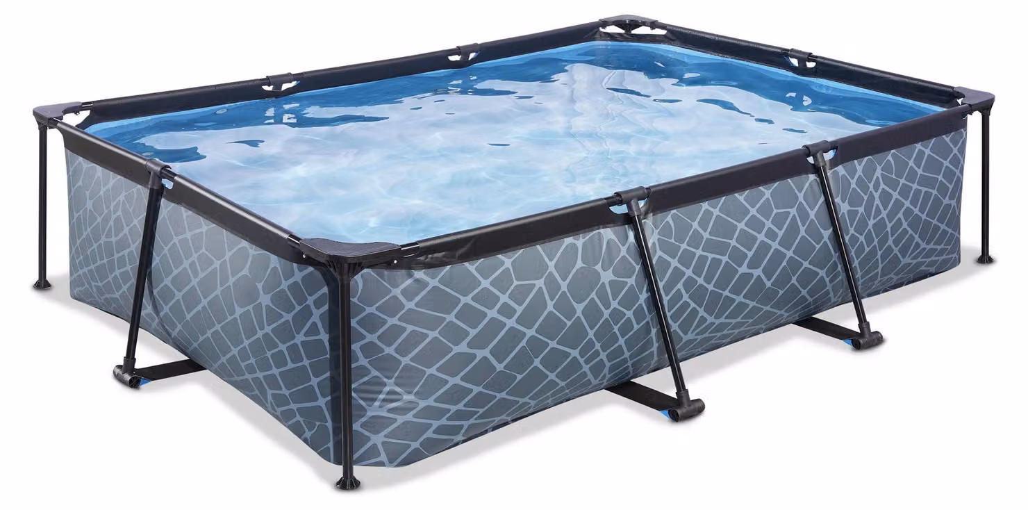 EXIT StonePool set per piscina con struttura rettangolare 300x200x65 cm, incluso sistema di filtraggio a cartuccia stone-look