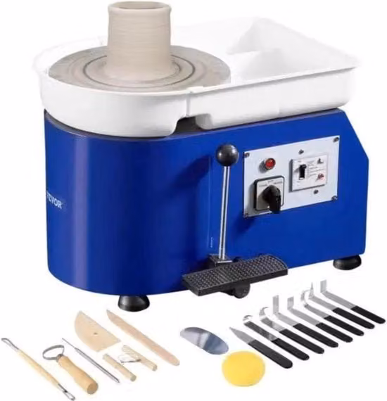 Macchina per ceramica elettrica VEVOR blu con piatto di rotazione da 28 cm, 350W e velocità regolabile da 60 a 300 giri al minuto