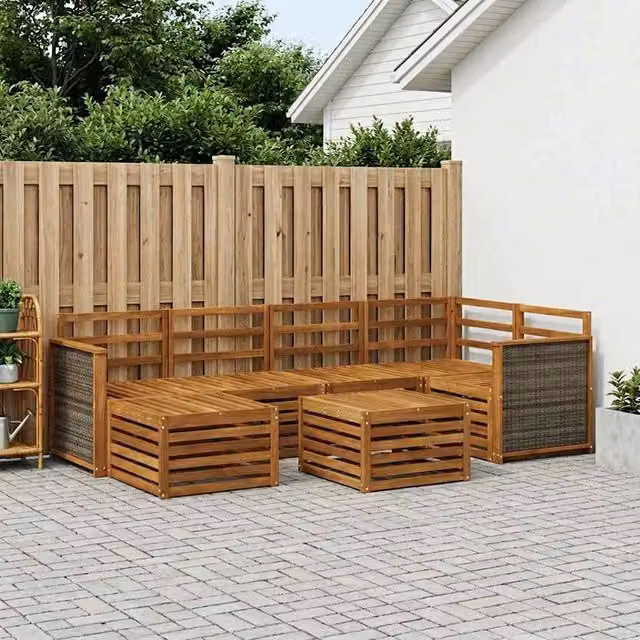 Set di divani da esterno 6 pz Naturale Legno di Acacia Massello 3384585
