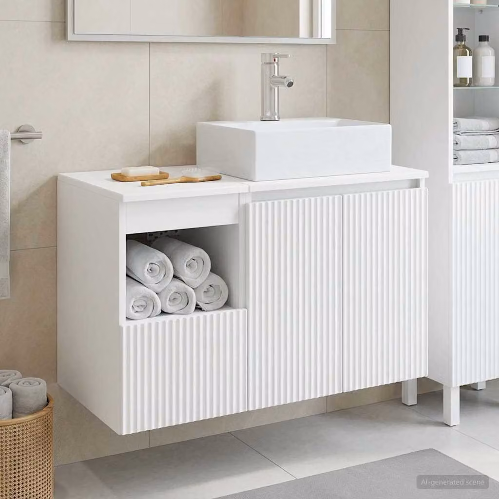 Set di mobili per il bagno vidaXL composto da mobile lavabo e mobile laterale in bianco lucido e argento