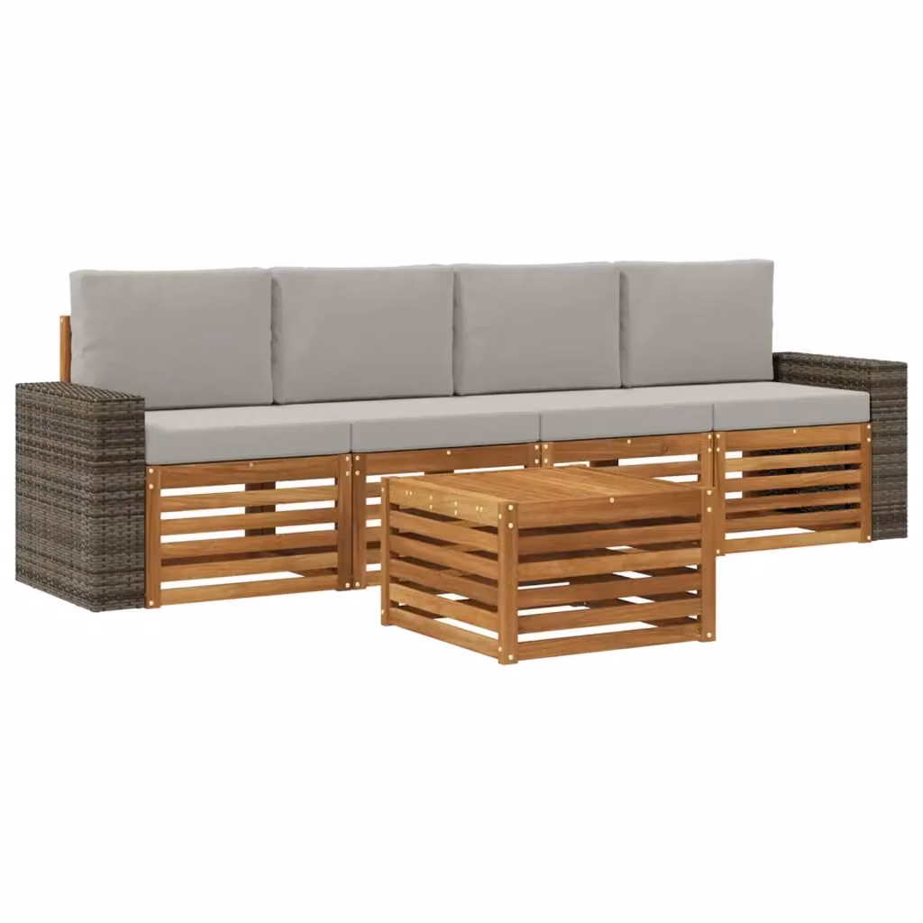 Set di divani da esterno vidaXL in legno di acacia con tavolo da caffè, colore beige e grigio – 2