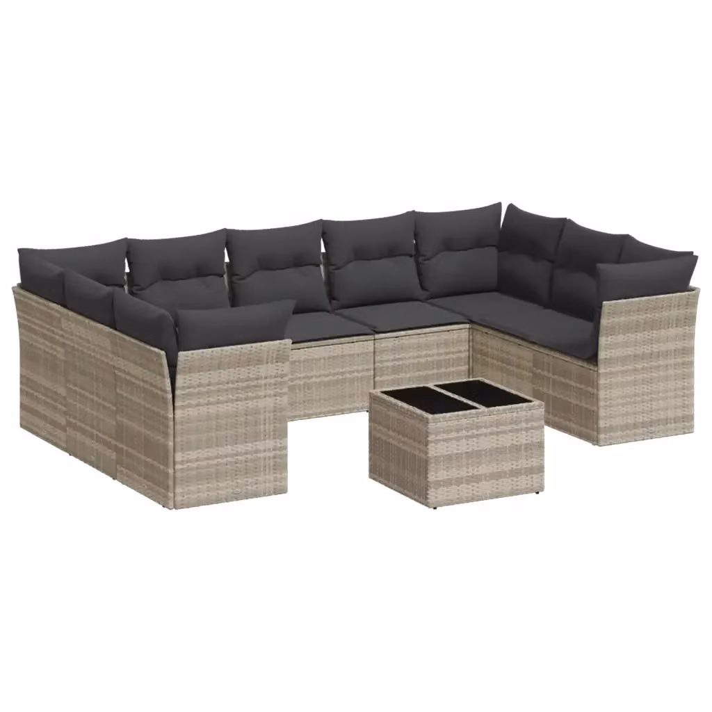 Set Divano da Giardino vidaXL 10 pz a Forma a L con Cuscini Grigio Chiaro in Polyrattan e Metallo – 2
