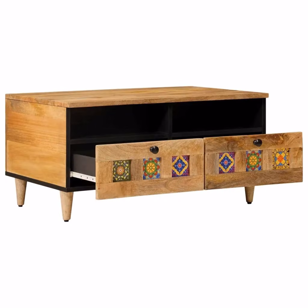 Tavolino da salotto rettangolare vidaXL in legno di mango marrone rustico L: 80 cm, P: 54 cm, H: 40 cm – 2
