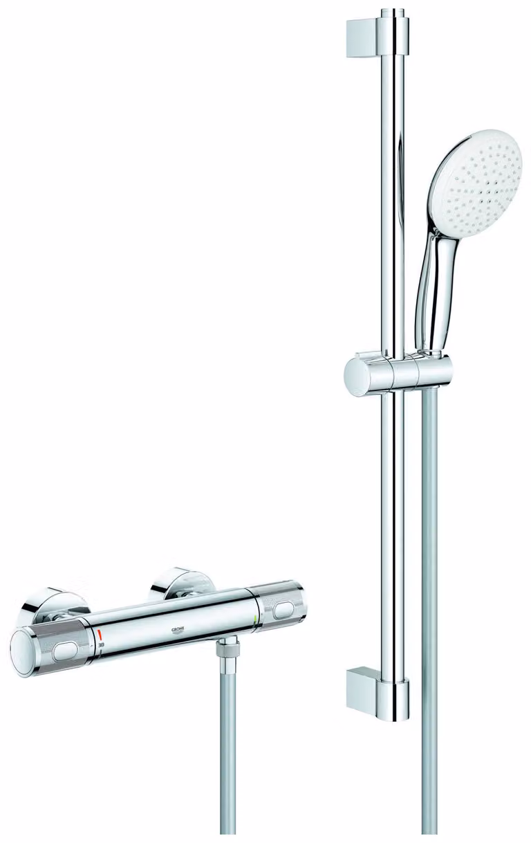 GROHE Grohtherm 1000 Performance Set de douche thermostatique, avec raccords en S, set de barre de douche Tempesta 600mm, 34834001, 34834001