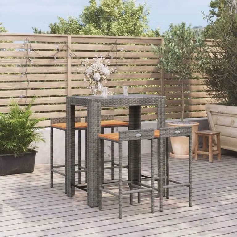 Maison Exclusive - Set Bar Giardino 5pz Grigio Polyrattan e Legno Massello Acacia