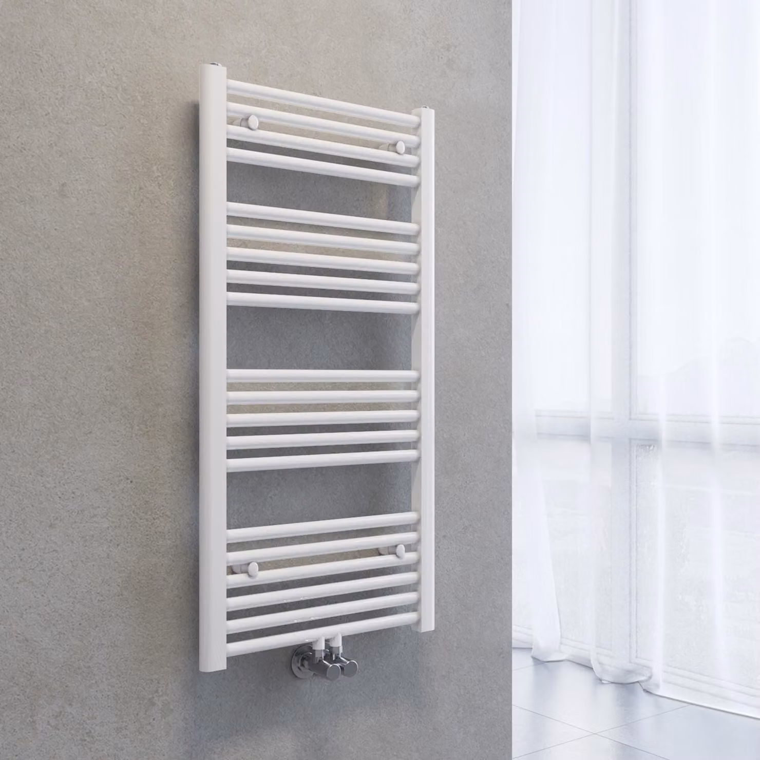 SONNI - Asciugamano radiante, asciugamano elettrico, 1000 x 500 mm, bianco, per riscaldamento ad acqua calda, senza resistenza