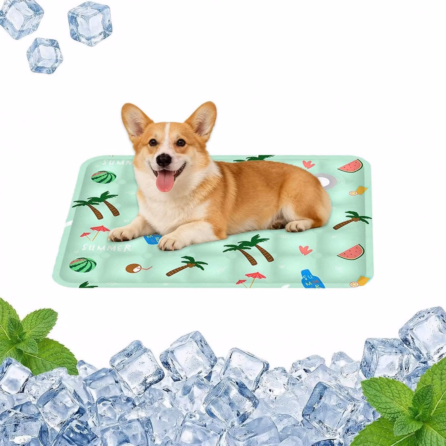 Tappetino refrigerante per cani e gatti, auto-raffreddante, con sistema di nebulizzazione dell'acqua, pieghevole, verde, 50x40 cm