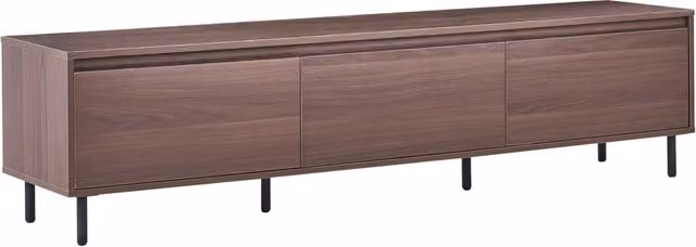 Porta TV in legno scuro con gambe in metallo nero 180 x 40 x 43 cm Unità multimediale con 3 ante Moderno minimalista