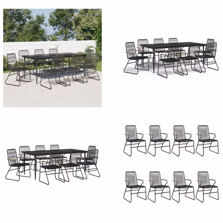 vidaXL Set da pranzo da giardino 9 pezzi in PVC rattan nero - Set da pranzo da giardino - Set da pranzo da giardino - Set da pranzo da terrazza